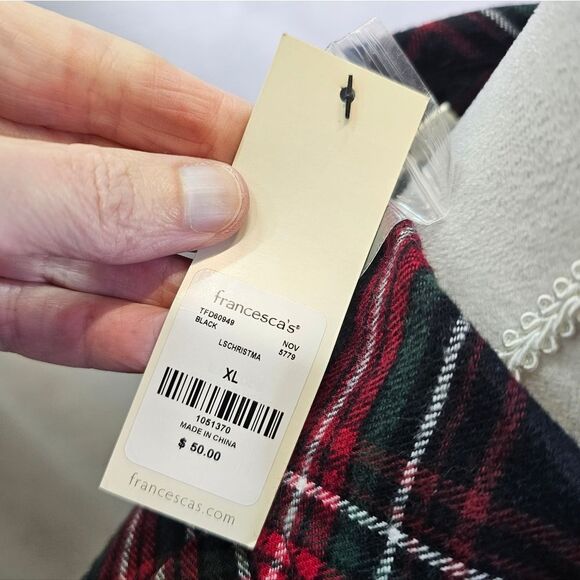 Francesca's Dianna Christmas Plaid Button Down Top Size XL - Picture 4 of 12